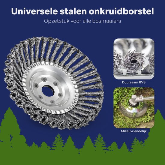 Universele Stalen Onkruidborstel per 2 stuks voor bosmaaier benzine en elektrisch inclusief montageset - 20 CM- Voegenborstel - Onkruidverwijderaar - Onkruid verwijderen - Oppervlakte behandeling - Ontroesten - Verf strippen - Ontkalken van Merkloos	 — afbeelding 4