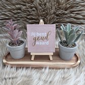 Carrelage robuste Wish – Carrelage Hip – You Are Worth Goud – Céramique rose avec texte Witte et doré – 10 x 10 cm – Cadeau idéal pour un ami, un collègue ou un enseignant – Décoration d'intérieur élégante avec message
