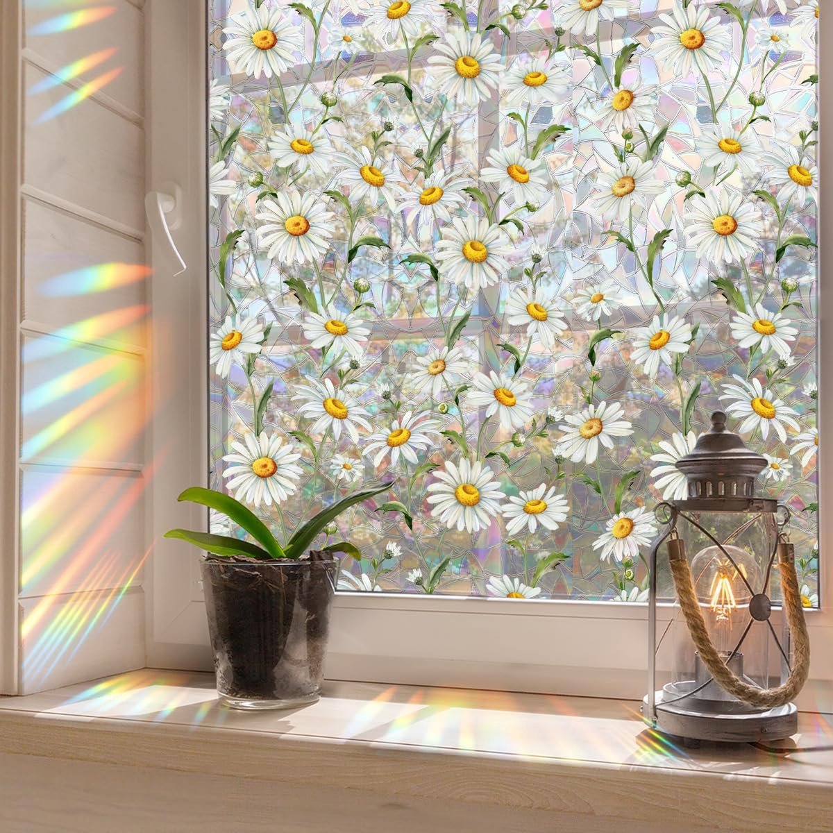 45x100 cm Daisy - Raamfolie - Decoratieve bloem raam privacyfolie - dubbelzijdige statische glas raamfolie voor huis, kantoor, woonkamer, kamer, slaapkamer, glas, raam, deur, decoratie