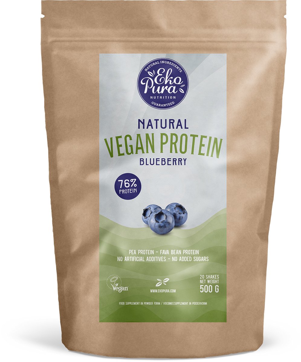 Goedkoopste Ekopura Natural Vegan Protein - Blueberry (Natuurlijk & Plantaardig Eiwitpoeder) 500g