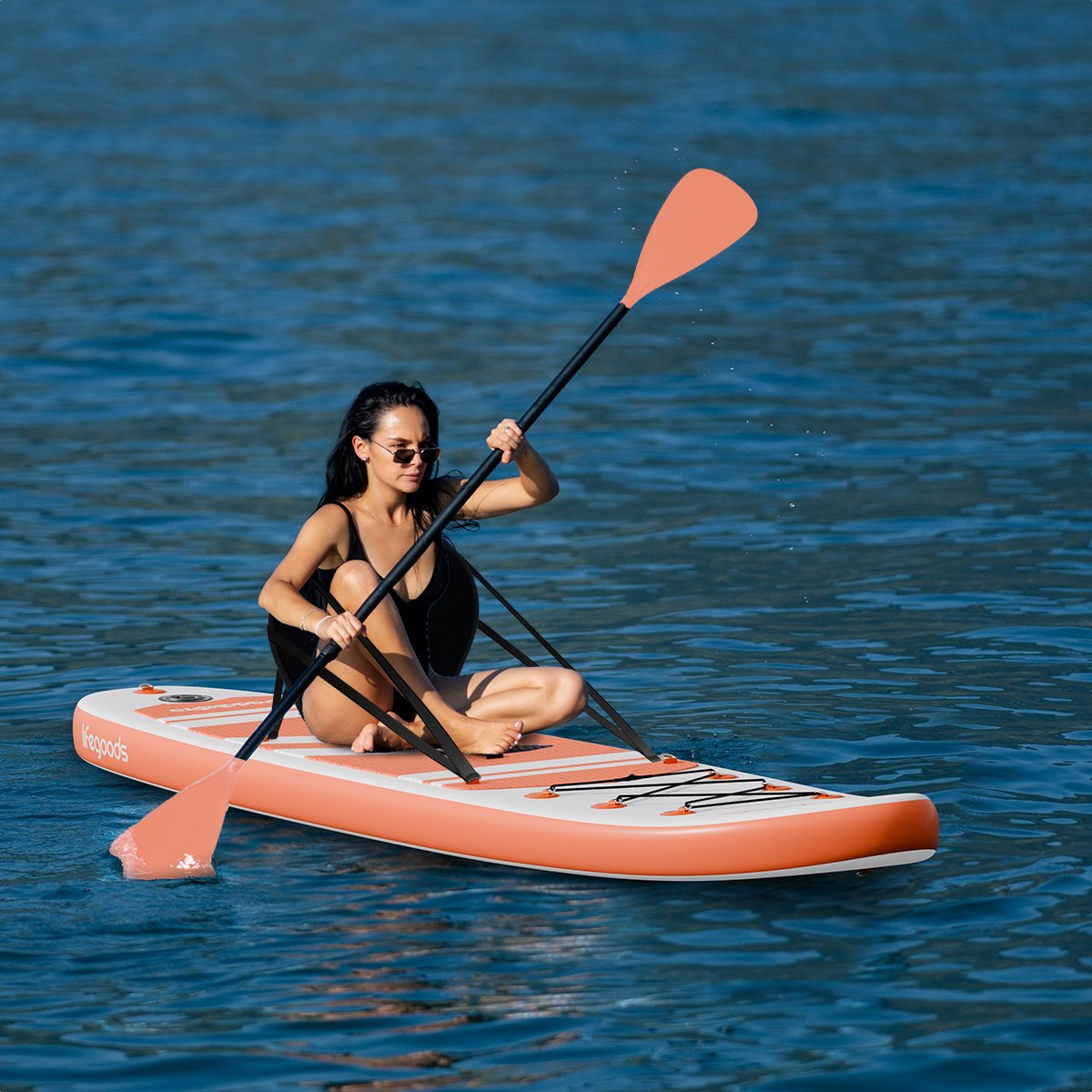 LifeGoods PaddlePro SUP Board - met Zitje - Opblaasbaar Paddle Board - Complete Set - Max. 150KG - 320x81cm - Wit/Oranje – foto 8