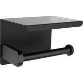 Strex WC Rolhouder met Plankje - Zwart - Zelfklevend / Boren / Zonder Boren - Toiletrolhouder - WC Papier Houder