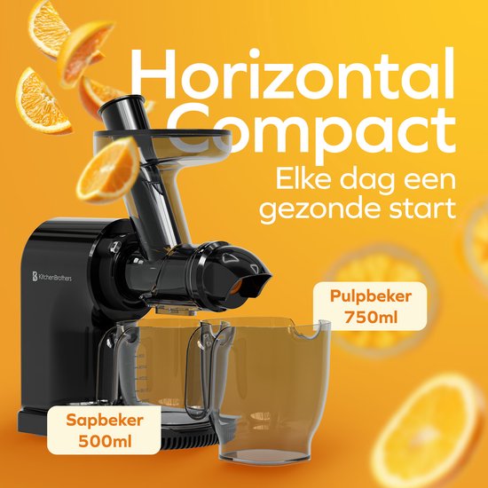 KitchenBrothers Slowjuicer - Compact - Juicer - Groenten en Fruitpers - 45 mm - 750 ml - Zwart van KitchenBrothers — afbeelding 3