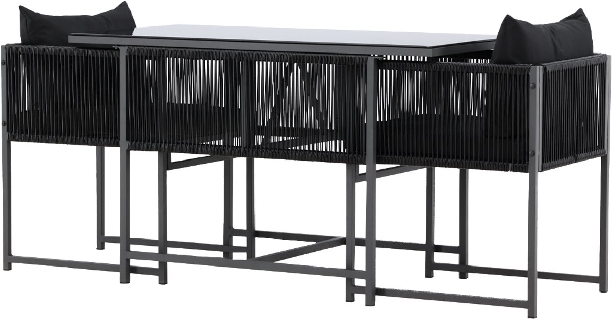 Nest outdoor Ragnar tuinset zwart 3 delig - twee stoelen en een tafel – met Zitkussens - Buiten