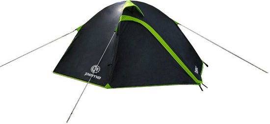 Peme Taurus Koepeltent Tent voor 2 personen, Zwart en groen, 2 ingangen, muskietennet, waterdicht, snelle opbouw, ademend materiaal