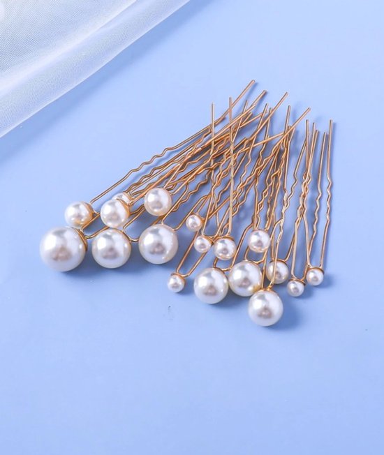 Bijoux pour cheveux sur épingle couleur or ornée de perles couleur ivoire de différentes tailles, 18 pièces (mariage, communion, cosplay, sortie, kawaii)
