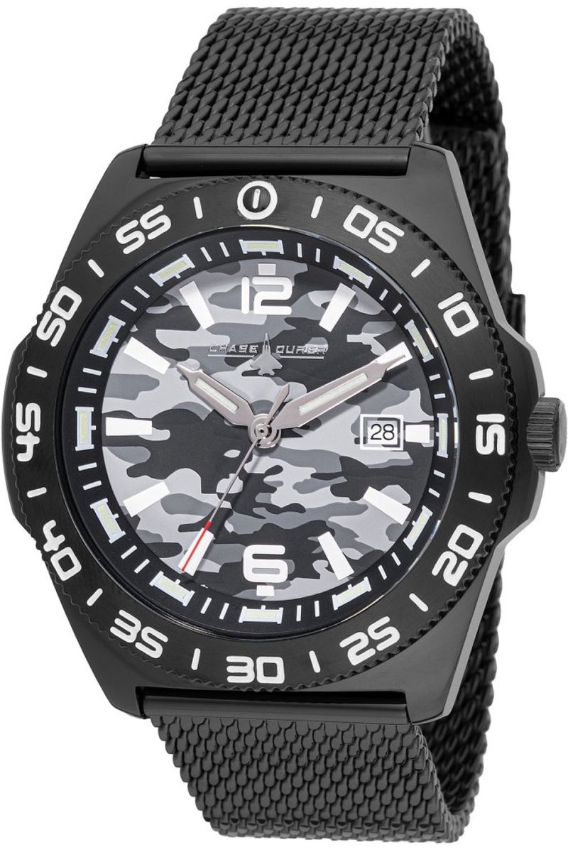 Chase Durer CDW-0181 Heren Horloge - Waterdicht - Analoog - Quartz Uurwerk - Roestvrij Staal met zwarte Wijzerplaat - 45mm