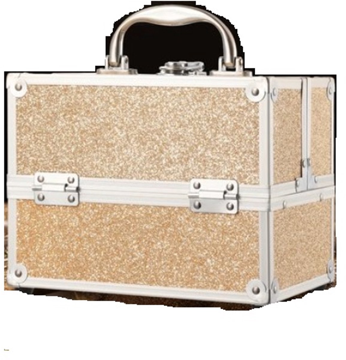 Goedkoopste Ruime Visagiekoffer - Make up Koffer - Make-up Trolley - Kappers Koffer - Beautycase - Cosmetica Koffer - Met Wielen - Goud Glitters