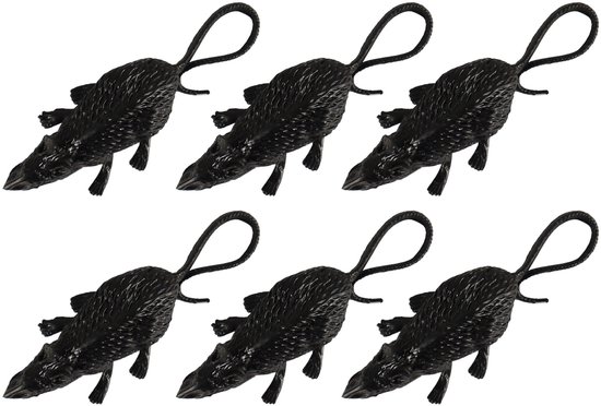 Horror griezel ratten - 12x stuks - zwart - 8 cm - Plastic nep ratten - Halloween thema decoraties