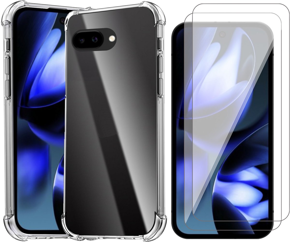 Hoesje geschikt voor Google Pixel 9a - 2x Screenprotector Glas - Shockproof Transparant