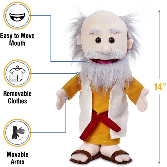 Sillypuppets - Bijbelse Handpop Mozes 36 cm - Bijbelverhalen - Doop - Communie - Zondagschool