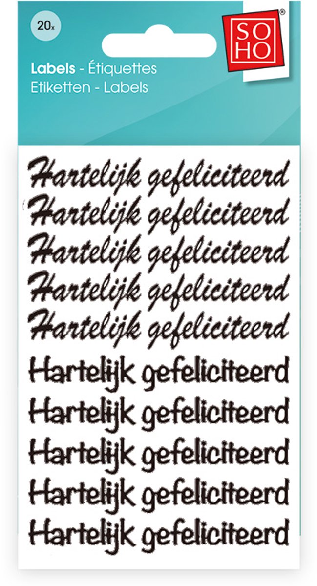 SOHO Etiketten - Hartelijk gefeliciteerd - Zwart - 20 labels