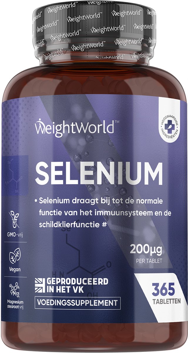 Goedkoopste WeightWorld Selenium tabletten - 200 mcg - 365 vegan tabletten voor 1 jaar voorraad - Ondersteunt de schildklier en het immuunsysteem