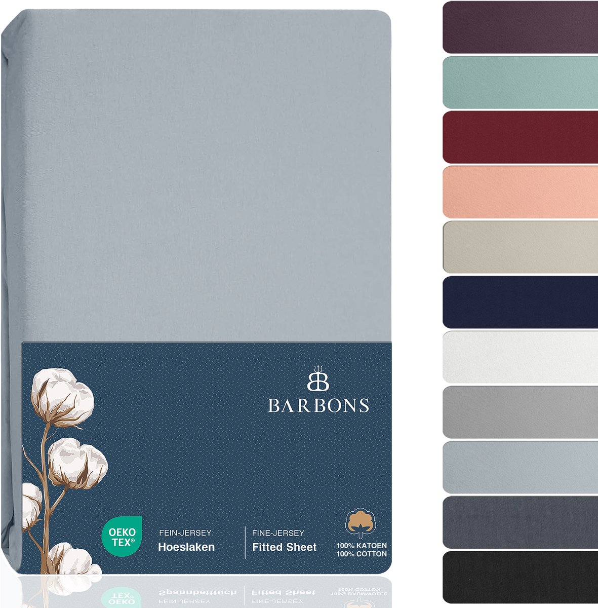 BARBONS hoeslaken 140 x 200 - hoeslakens Jersey 145 g/m² - 100% katoen - lichtblauw