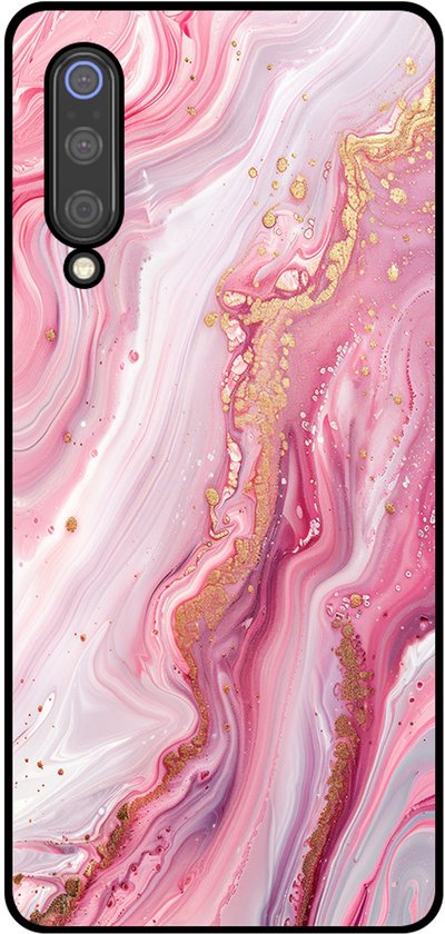 Coque de téléphone pour Xiaomi Mi 9 avec motif marbre - Coque arrière en TPU rose - Compatible avec Xiaomi Mi 9