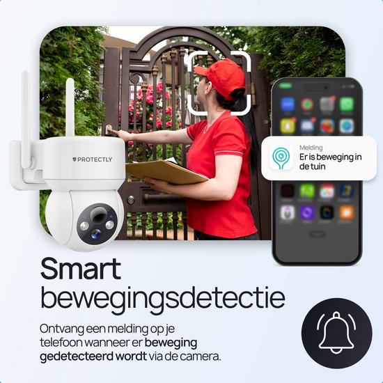 Protectly beveiligingscamera met smart bewegingsdetectie: ontvang meldingen op je telefoon. Inclusief zone-instelling.