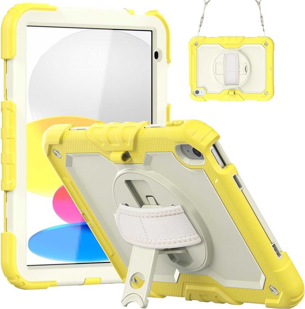 SureGrip Xtreme iP Air 4/5, Pro 11 10.9 Hardcase Backcover + Schouderband + Standaard - Geel