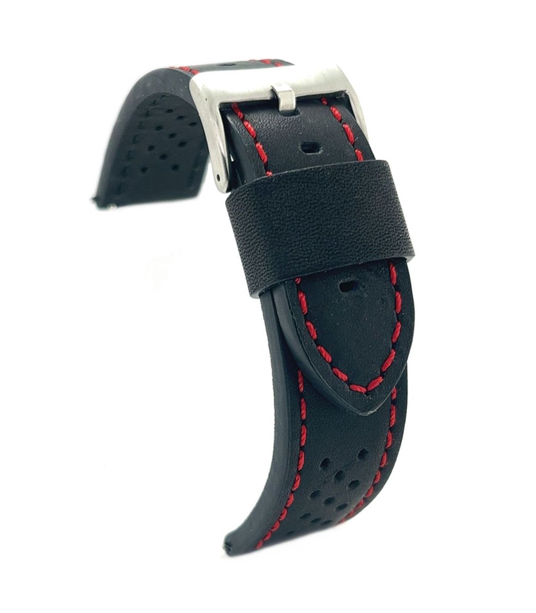 Diloy-18mm-heren-horlogeband-sportief-zwart met rood-18 mm