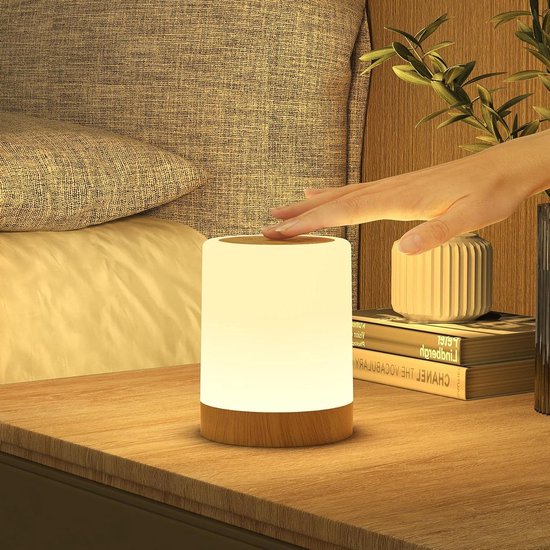BRILONER - Draadloze tafellamp IP44 met aanraakfunctie, dimbaar, lichtrand, draadloos bedlampje, 8 x 18 cm, beige
