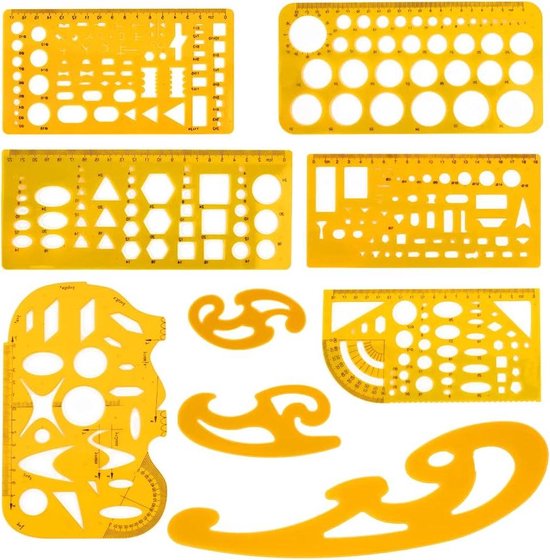 Foto: Geometrische tekensjablonen kunststof meetcirkel ovale cirkel stencil architect technische linialen duidelijke architectonische schaal bouwbekisting engineering opstellen school