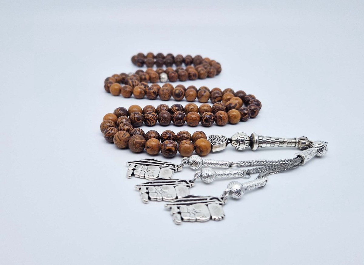 Handgemaakte tesbih "Tasbih" natuursteen "Jaspis van olifantenhuid" - Aantal kralen 99 - Diameter kralen 8MM - met metaal tassel "Hanzala" - Een mooi cadeau-idee