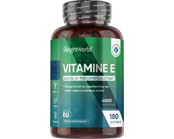 WeightWorld Vitamine E - 400 IE - 180 vegan softgels voor 6 maanden voorraad - Natuurlijk Vitamine E supplement - Gemaakt binnen de EU