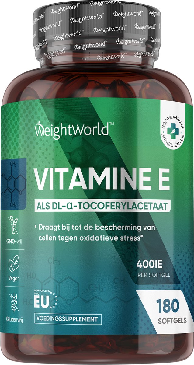 Goedkoopste WeightWorld Vitamine E - 400 IE - 180 vegan softgels voor 6 maanden voorraad - Natuurlijk Vitamine E supplement - Gemaakt binnen de EU