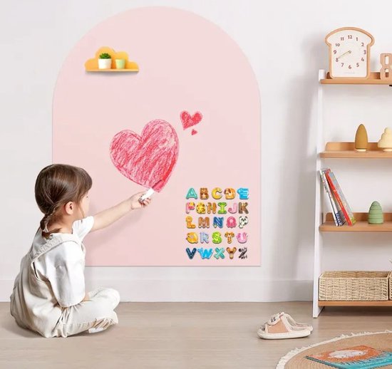 LiasToys® - Muursticker magneet met krijtbord functie - 100x80 - muurboog - magneet sticker - magneetbord - lichtroze - magnetische muursticker