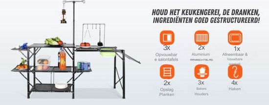 Avec évier - Cuisine de camping pliable - Table de cuisine - 9,7 KG - 126 cm x 46 cm x 81 cm
