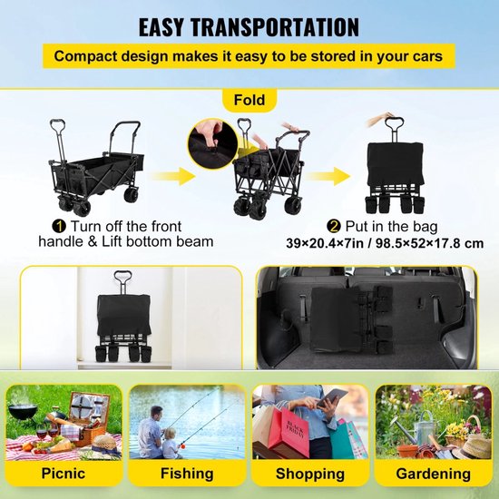 Bolderkar Opvouwbaar - Bolderkar - Bolderwagen - Bolderkar Kinderenvervoer - Bolderkar Opvouwbaar Met Massieve - Bolderkar Opvouwbaar Luchtbanden - Bolderkar Opvouwbaar Met Duwstang van MaxxToys — afbeelding 4