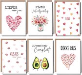 Valentijnskaart - Valentijnsdag - Kaart Liefde - Kaart Valentijn - Kaartje Liefde - Kaartje Valentijn - Kaartenset - Liefde - 6 kaarten Incl Enveloppen