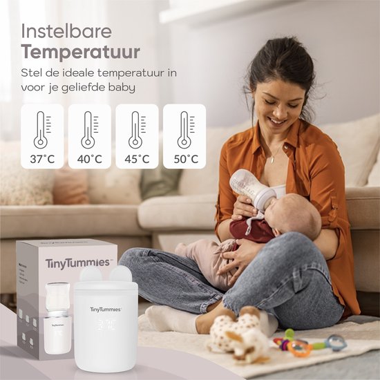 TinyTummies® Flessenwarmer Pro 2026 – Flessenwarmer Onderweg - Draagbare Flessenwarmer - Flesverwarmer - Snel en Veilig Opwarmen – Flessenwarmers – 4 Temperatuurniveaus - Flessenwarmer Draadloos – USB Oplaadbaar – Incl. 5 Adapters - 13.200 mAh - Wit — afbeelding 3