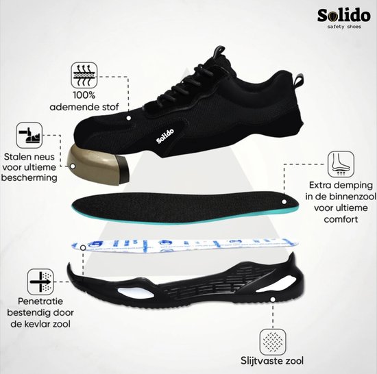 Veiligheidsschoenen Heren Dames Lichtgewicht Stalen Neus Werkschoenen Beschermende Sneakers Zwart 47