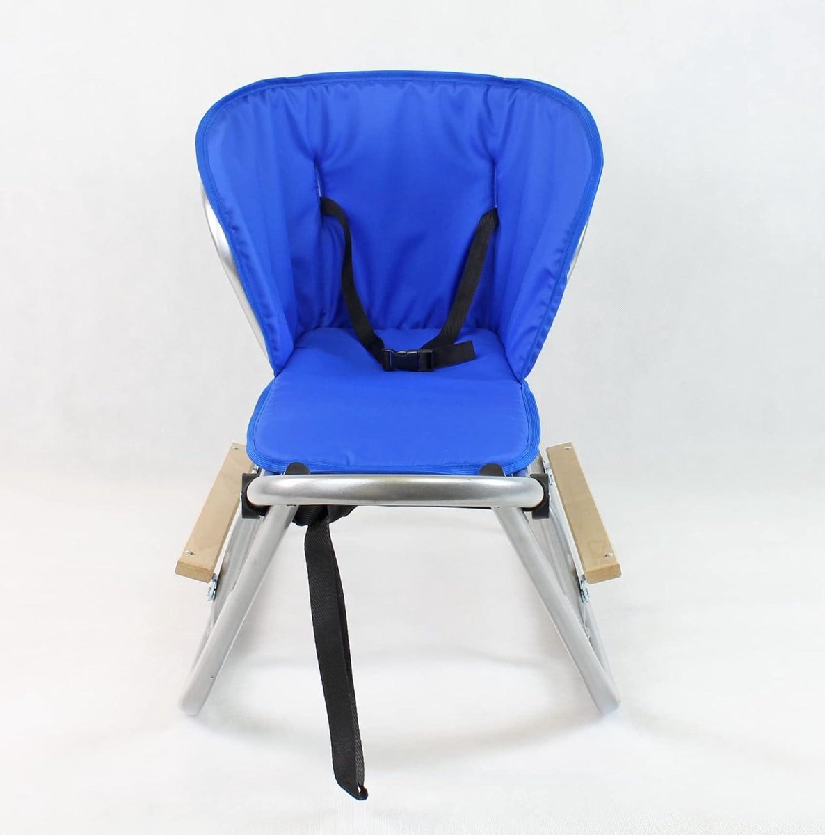 Kinderslee met rugleuning, voetsteunen, comfortabele matras en veiligheidsgordel – zilverblauw Kinderslee met rugleuning, voetsteunen, comfortabele matras en veiligheidsgordel – zilverblauw