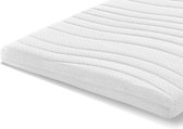 Surmatelas blanc avec motif matelassé ondulé et fermeture éclair sur tout le pourtour. Texture subtile avec de petits points.