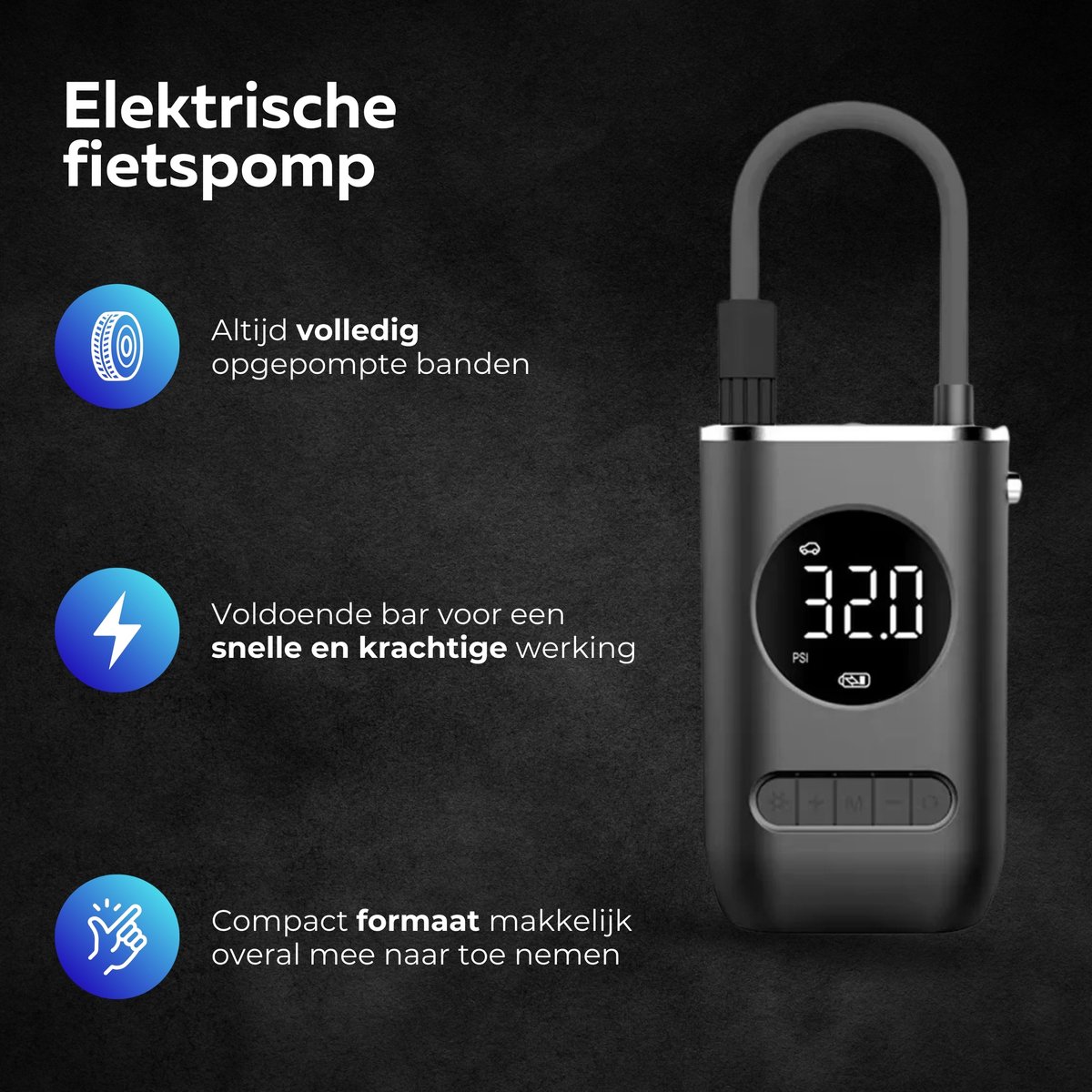 Elektrische fietspomp - Scooter Motor Auto - Draagbare luchtcompressor bandenpomp - Tot wel 10.3 bar - USB oplaadbaar – foto 2