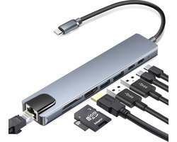 Daroyx DXUH83 Pro USB C Hub – Docking Station Laptop of PC – USB C naar HDMI 4K – USB Splitter met RJ45 Ethernet – USB 3.0 Poorten – USB-C poorten