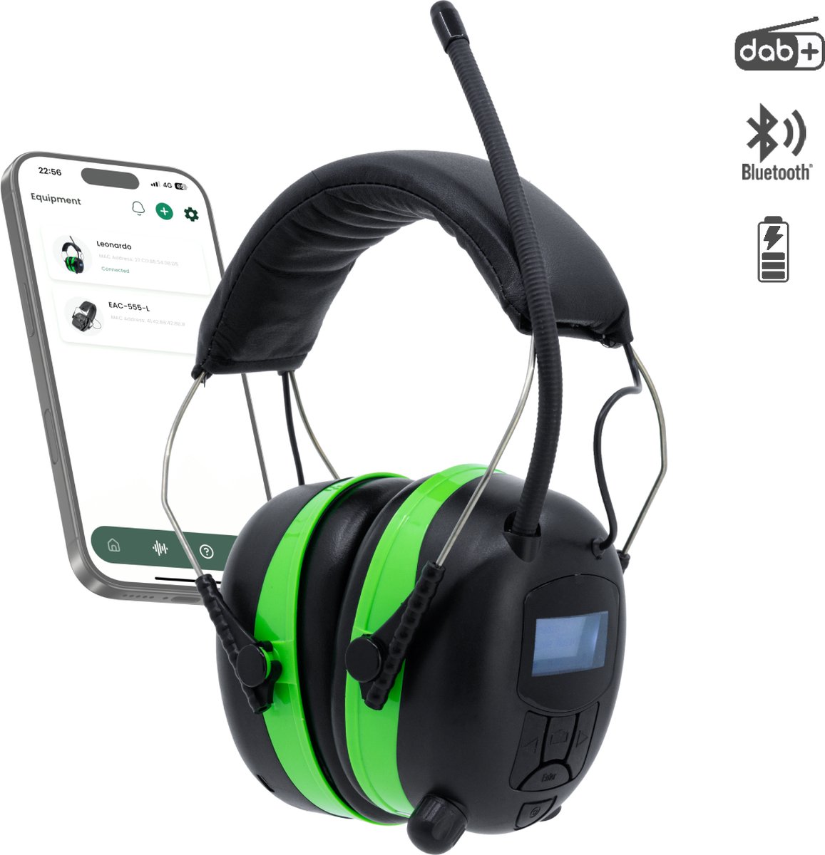 Soul Taine EAR-20-G - Gehoorbescherming met Radio – Bluetooth & DAB+ Oorkappen – 31 dB – Bellen tijdens Werk – Continue Audio - Groen
