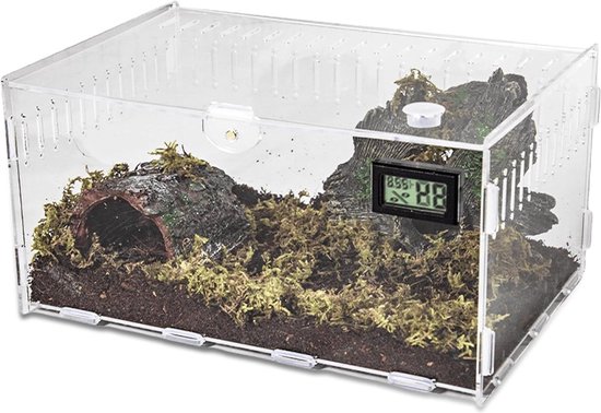 Homtone Acryl terrarium, slakkenterrarium met temperatuur, hygrometer