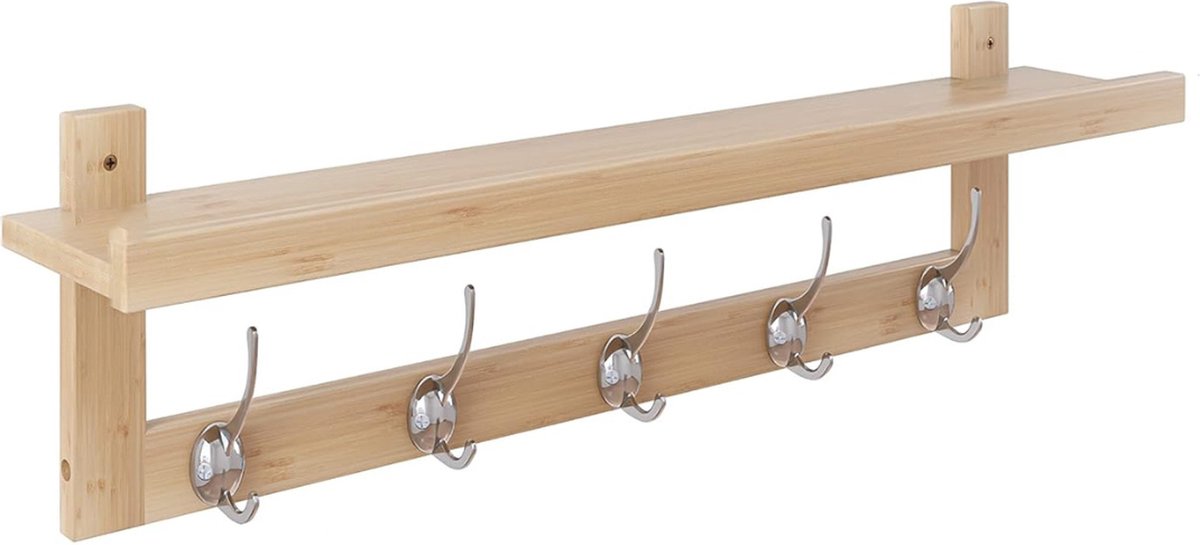 VELTRR® Wandkapstok met Hoedenplank - Kapstok - Wandplank - Natuurlijk
