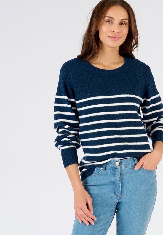 Damart - Pull rayé Thermolactyl en jersey ajouré - Femme - Blauw - L