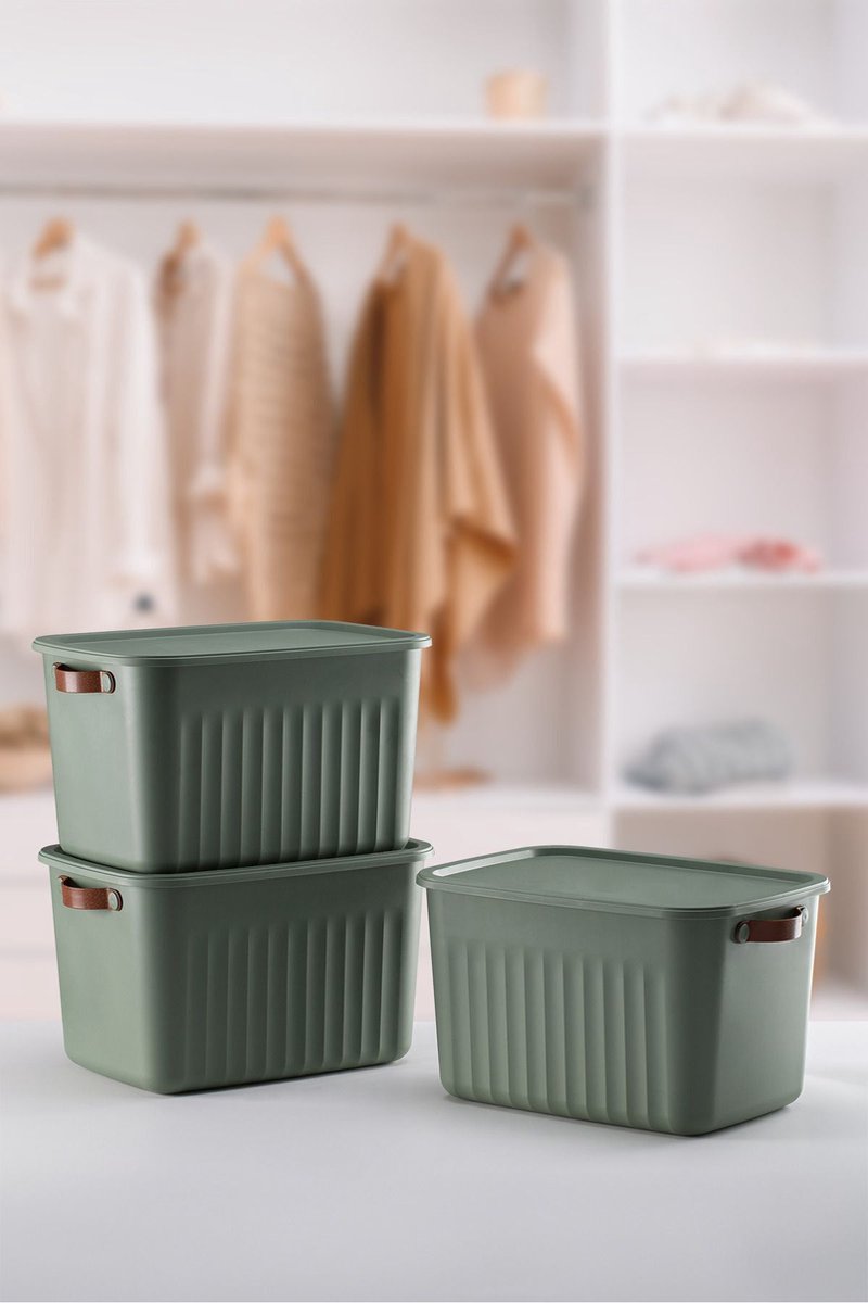 Tobeyz - Opbergbox - Opbergdoos - Opbergmand - 15L BPA-vrije Kunststof Opbergbox met Deksel – Nestelbaar en Stapelbaar – Ideaal voor Badkamer, Keuken en Speelgoedopslag - Groen