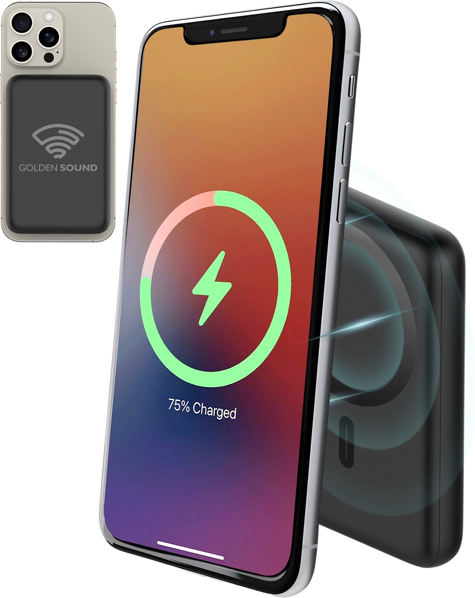 Golden Sound Powerbank 10000 mAh Draadloos Zwart - afbeelding 3