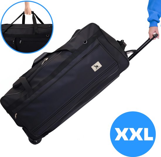 Reistas met Wielen 145L XXL - Handvat Uittrekbaar - Weekendtas / Sporttas - Duffel Bag - Heren / Dames - 86,5 x 42 x 40 cm - Grote Tas - Ruimbagage Koffer - Zwart - Leonardo