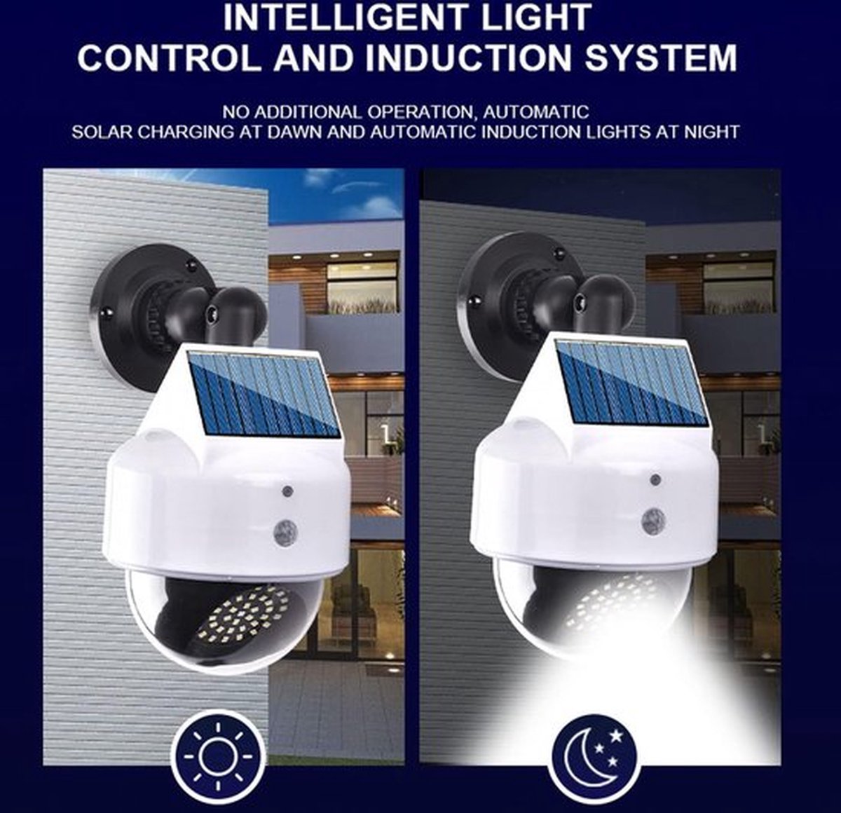 Bera Home - Solar Dummy Camera met Bewegingssensor - Nep Beveiligingscamera Buiten - Zonnepaneel Gevoed - 3 Verlichtingsmodi - IP66 Waterdicht - Ideaal voor Huis, Tuin, Veranda, Garage & Oprit - 1 Stuk – foto 8