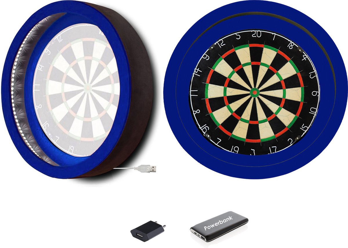 Dragon Darts Lunar Eclipse - Dartbord Verlichting - Inclusief Plain Dartbord en Powerbank - LED Surround - Blauw
