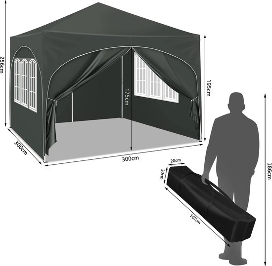 Vihes Opvouwbaar Tuinhuisje - Kunststof - Met 4 zijwanden - Waterafstotend - UV-bescherming - In hoogte verstelbaar - Voor tuin /Camping /Picknick - Grijs — afbeelding 3