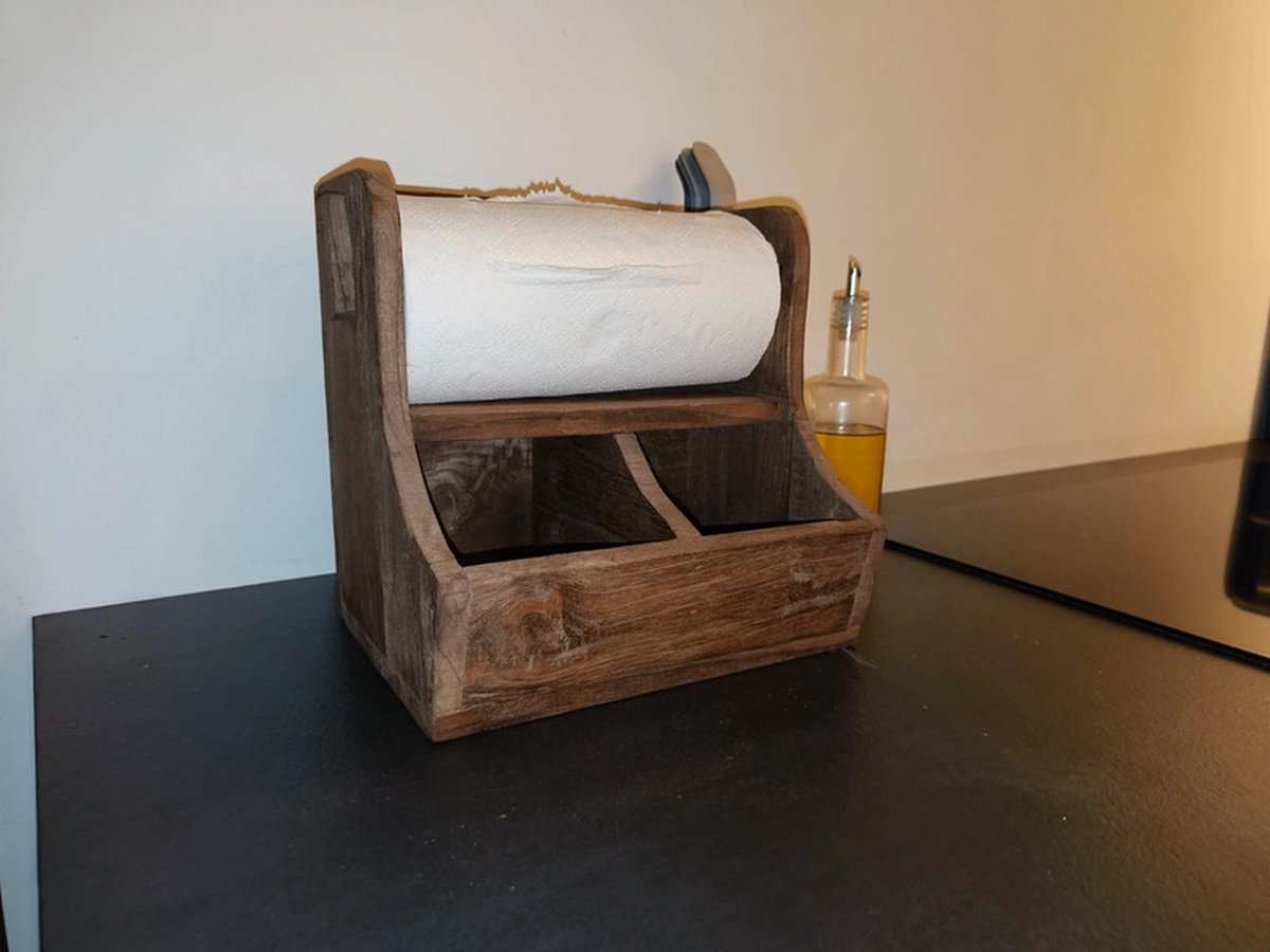 Houten gruttersbak - keukenrolhouder