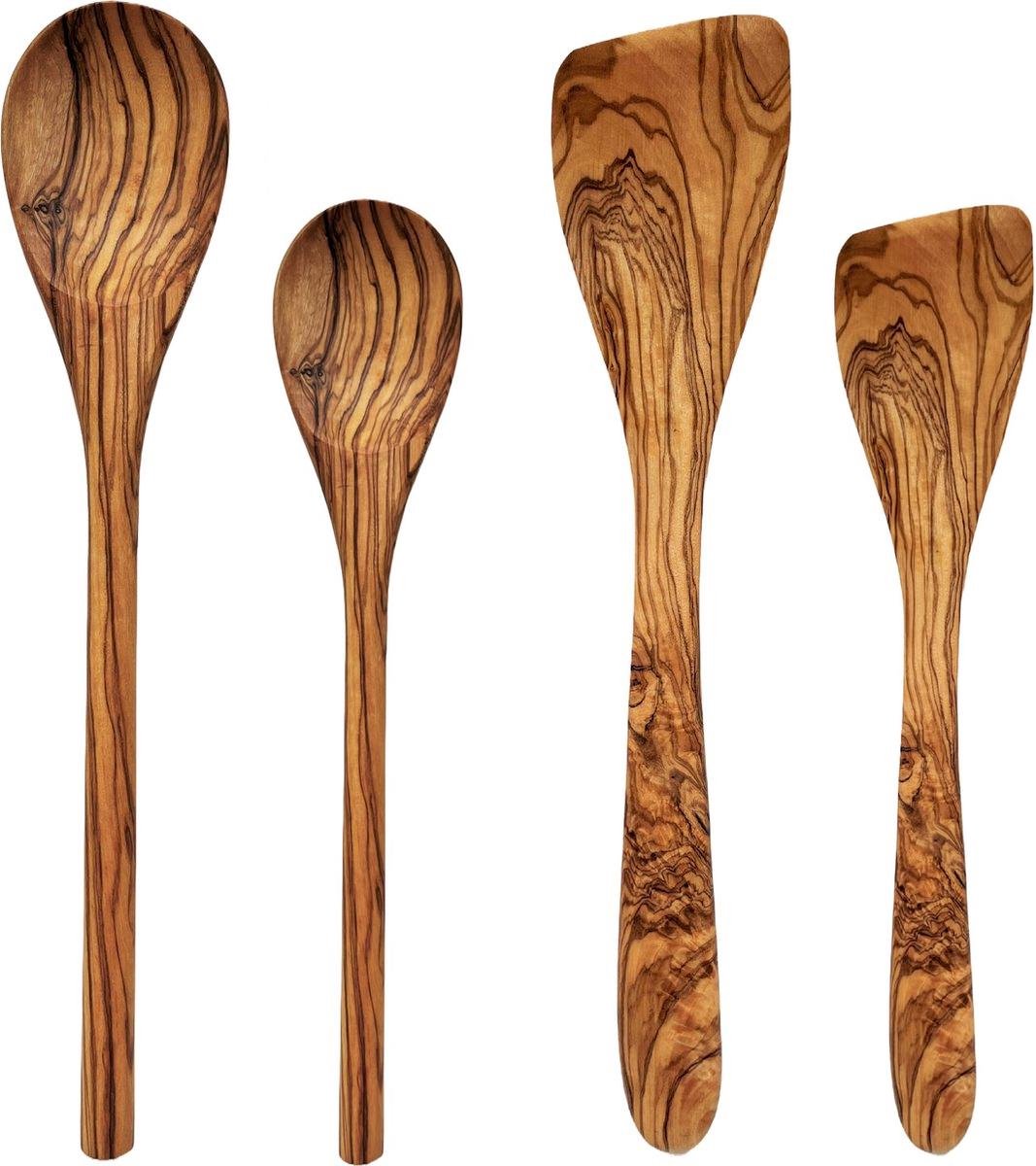 Keukengerei set - 4delig - Spatel (2x) - Pollepel (2x) - Olijfhout - Kookgerei set - Duurzame Keuze
