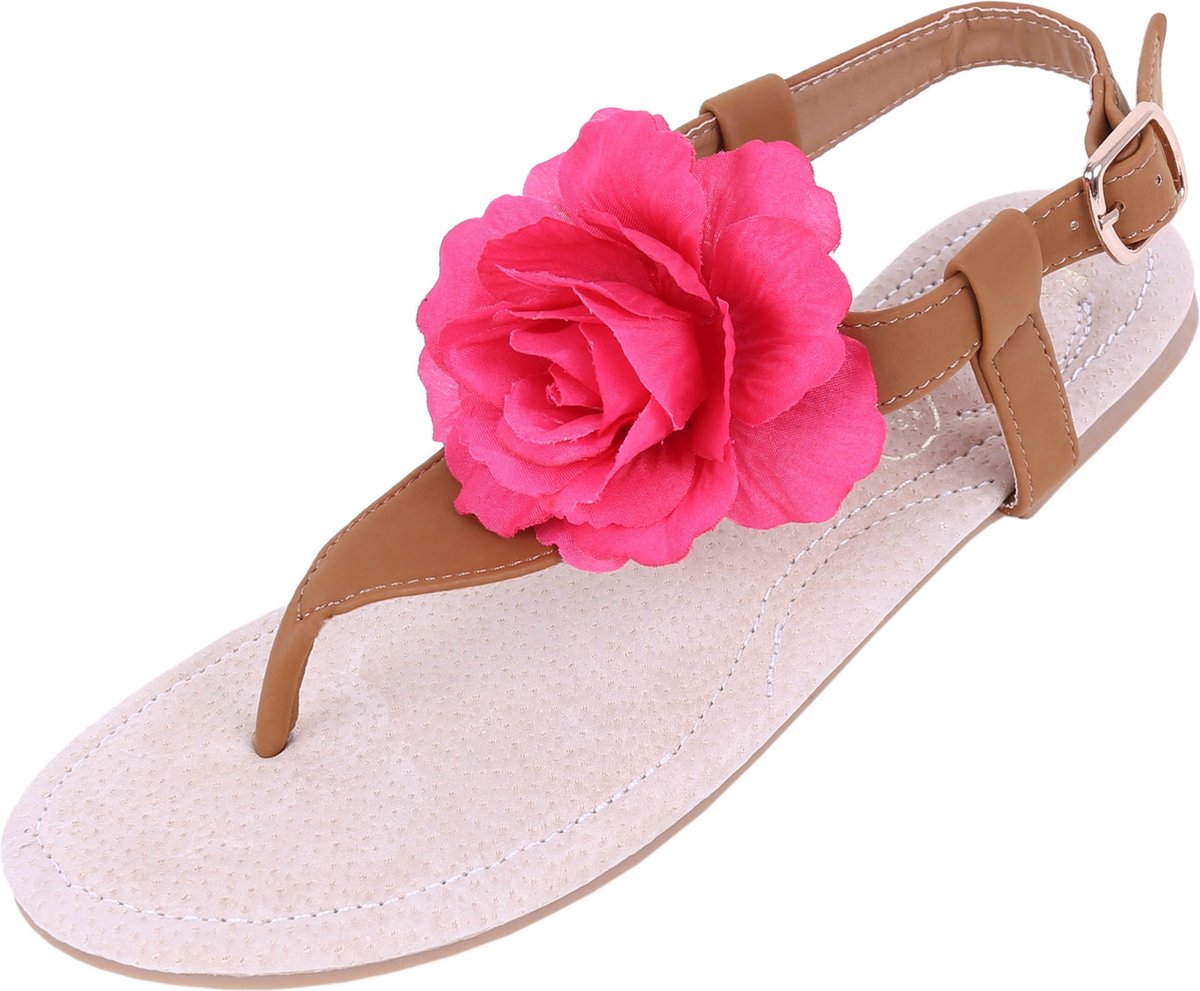 PRODUKT produkt Bruine sandalen met roze bloem